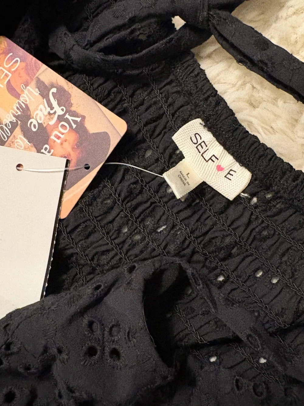 Self Esteem Black Eyelet Lace Corset Flare Sundress with Tie Straps
